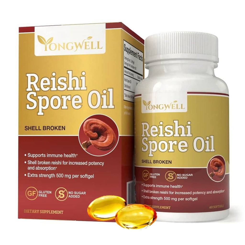 Reishi Spore Oil Shell bruten extra styrka 500 mg (60 Softgels)