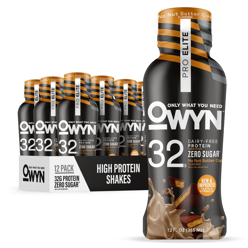 OWYN Endast vad du behöver Pro Elite Vegan Plant Based High Protein Keto Shake, No Nut Butter Cup, Zero Sugar, 32g Protein, Omega-3, Prebiotika, Superfoods Greens för träning och återhämtning, 0g Net Carbs