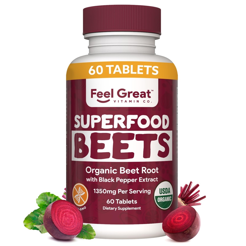 Känn stora vitaminer Organic Beet Root Powder Supplements (Tabletter) | Beets Nitric Oxide Supplement | Red Beet Powder Support Hälsosam cirkulation med naturliga nitrater för naturlig energi *