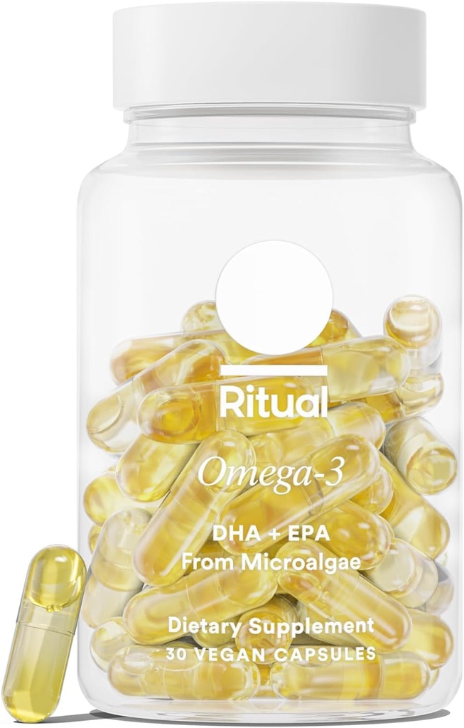 Ritual Omega 3 - Vegan - Science-Backed Dose of DHA & EPA Fatty Acids i 2:1 Ratio, Bioavailable, Brain and Heart Health Support, Minimal Burp-Back, Sustainably Sourced Microalgae, 30 Day Supply