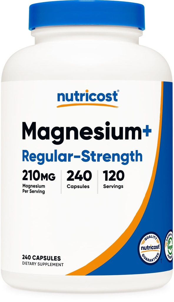 Nutricost Magnesium + Regelbunden styrka (210mg, 240 kapslar) - 120 portioner, gjord med Magnesium Glycinate och oxid, icke-GMO, Glutenfri och Vegan Friendly