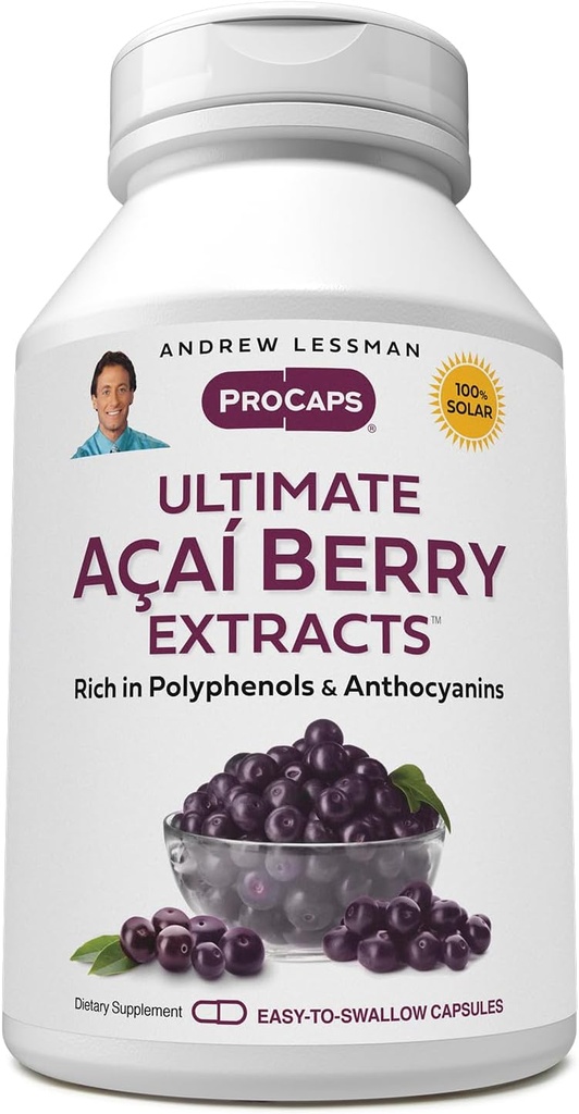 ANDREW LESSMAN Ultimate Açai Berry Extracts 60 Capsules - levererar standardiserade, anti-oxidant Rich, Beneficial Acai Berry Constituents. High-Potency Blend. Skyddsföreningar. Inga tillsatser