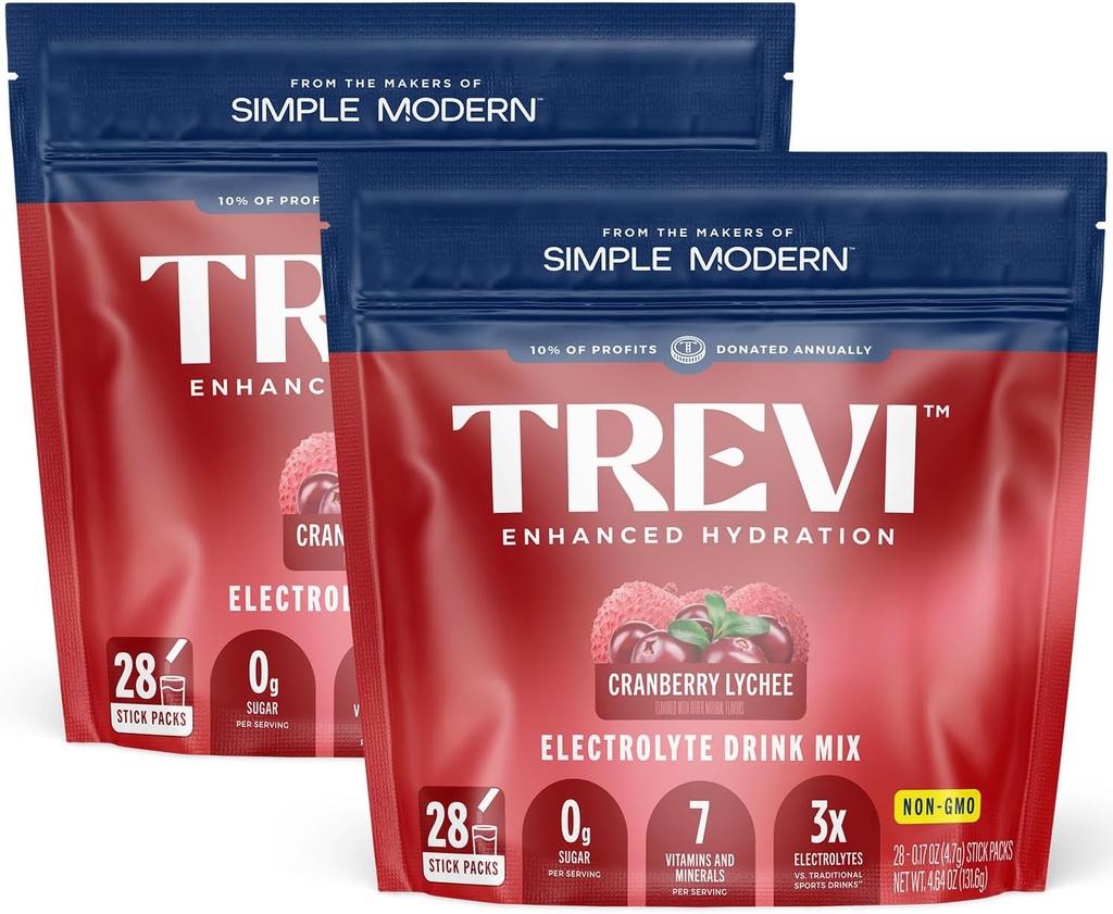 TREVITM Sugar Free Electrolytes - Drink Mix Hydration Powder Packets - 56 Count - Cranberry Lychee