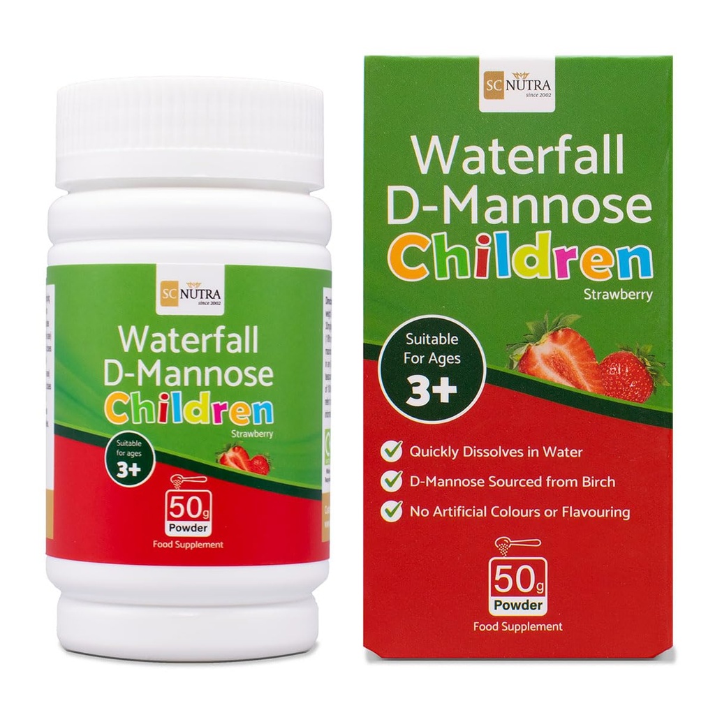 sc nutra Waterfall D-Mannose Children Strawberry - Barn D-Mannose naturligt från Björk (Sweet Cures)