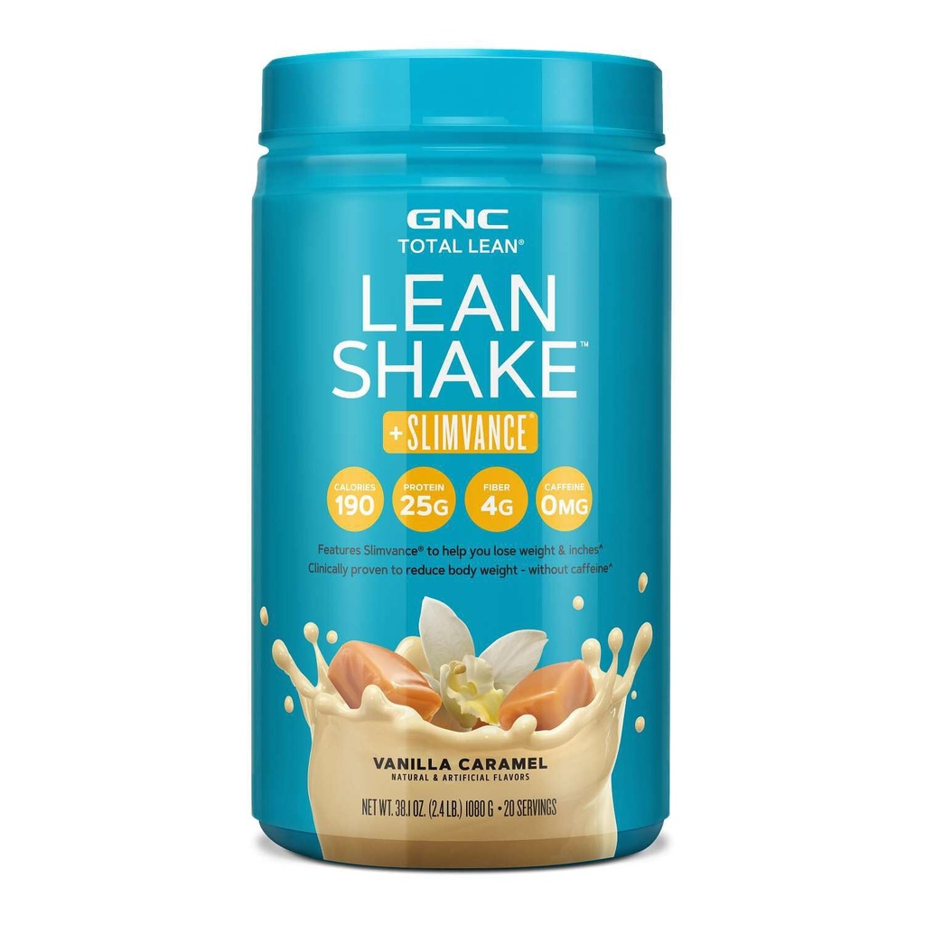 GNC Total Lean Shake + Slimvance, koffeinfri proteinpulver, hjälper till att minska kroppsvikt, Vanilla Caramel, 20 portioner