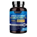 Krill Oil 1200 mg Omega 3 Supplement, Krill Oil Omega 3 med hög absorption EPA, DHA, Astaxanthin & Phospholipids, stöder hjärt- och gemensam hälsa, ingen fiskig eftersmak - 120 Softgels (60 portioner)