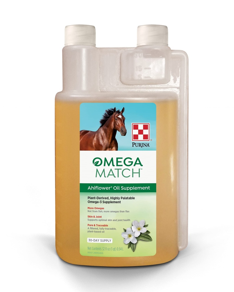 Purina | Omega Match Ahiflower Oil Horse Supplement | 32 Ounce (32 OZ) flaska