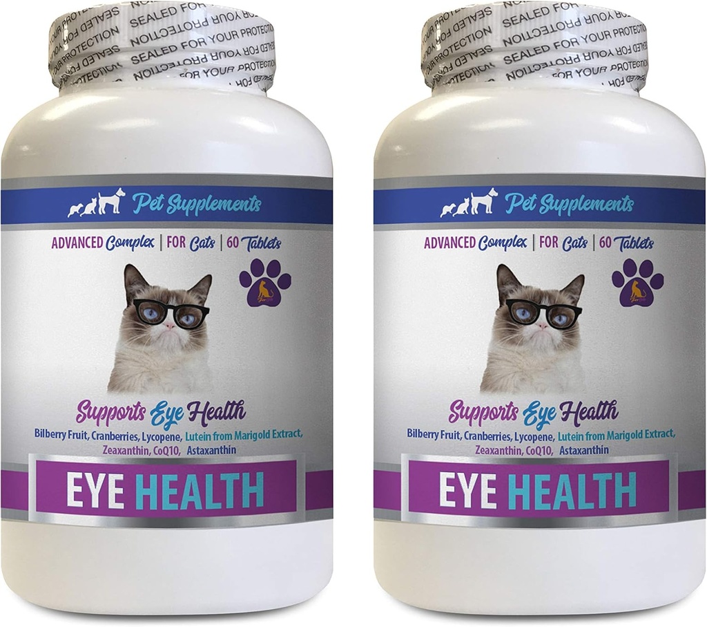 Cats Eyesight Supplement - Cats Eye Health Complex - Avancerad formel för ögonsyn - Immune Boost - Bilberry för katter - 2 flaskor (120 tabletter)