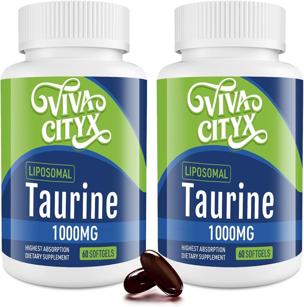 Taurin 1000mg - Liposomal Taurin Amino Supplement för hjärta, lever och hjärna, livslängd, träning - hög absorption, Vegan & Gluten Free (60 Softgels - 2 Pack)
