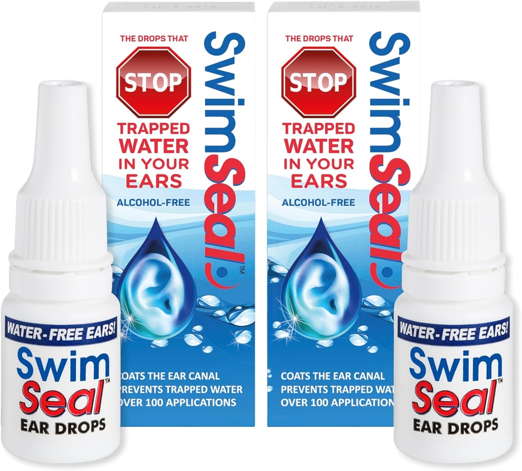 SwimSealTM Twin-Pack All Natural Swimmers örondroppar för daglig användning snarare än alkoholdroppar eller öronproppar. Lösningen för dina öron för all vattenexponering för alla åldrar.