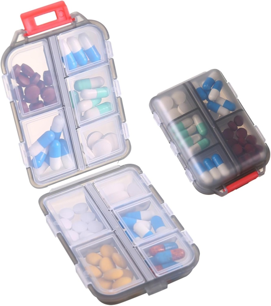 1Pack Travel Pill Organizer - 10 Compartments Pill Case, Compact och Portable Pill Box, Perfekt för On-The-Go Storage, Pill Holder för Purse Gray