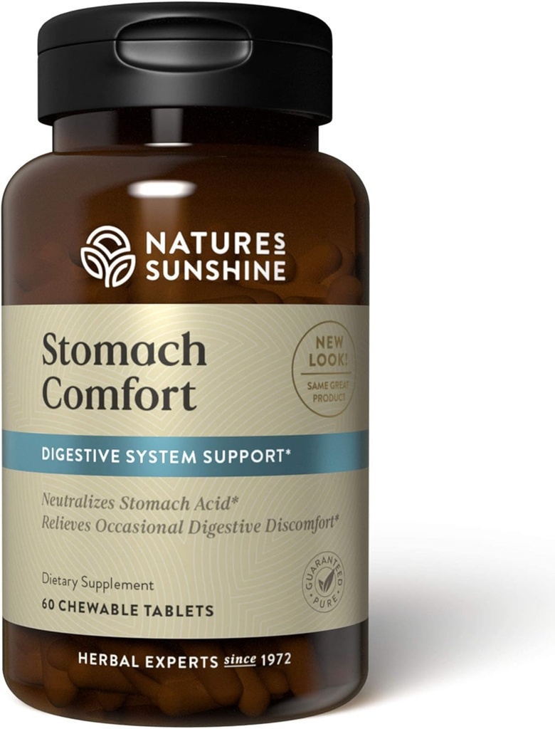 Naturens Sunshine Stomach Comfort, 60 Chewable Tablets | Hjälper till att neutralisera syra och lugna magen genom att stödja utmattning