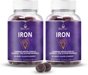 BeLive Iron Gummies - Multivitamin Iron Supplement med vitamin C, A, B & Zink, stöder blodsyre, Vegan Supplements för kvinnor, män och barn för tillväxt och utveckling - Grape smak | 2-pack