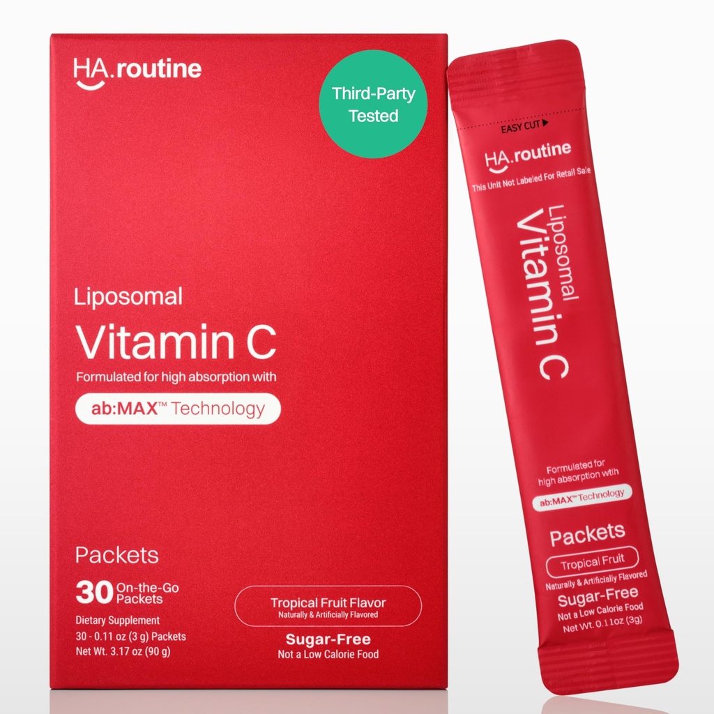 Liposomal Vitamin C-pulver, sockerfri smaksatta paket för vuxna, 500 mg on-the-go Immune Support Supplement, kraftfull antioxidant, energibooster- 30x paket, tropisk frukt smak