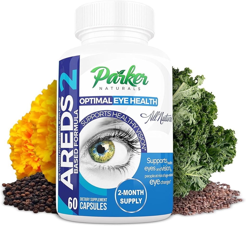 Parker Naturals Optimal Eye Health Vitamin & Mineral Supplement, Eye Supplements & Vitamins for Vision with Vitamin C & E, Lutein & Zeaxanthin Supplements, 60 Caps