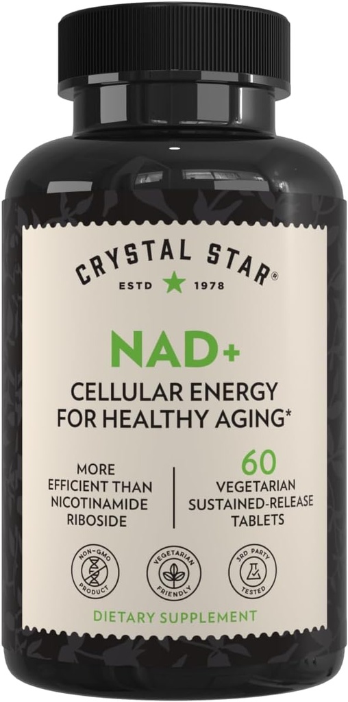 Crystal Star NAD + (60 tabletter) - Patented NAD för cellulär energi och hälsosam åldrande - Kliniskt - Proven mer effektiv än nikotinamid Riboside - 30 dagars leverans - Non-GMO