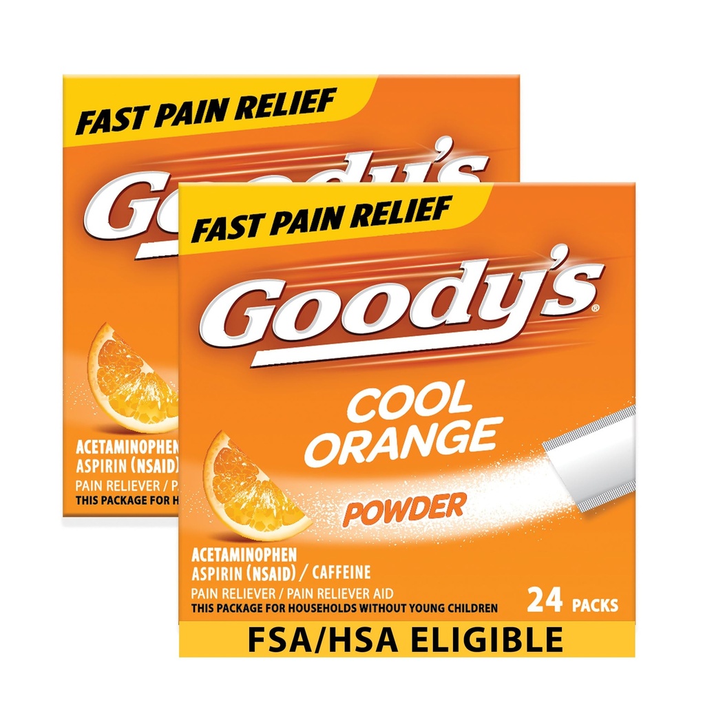 Goodys Extra Strength Headache Powder, Cool Orange Flavor Dissolve Packs, 24 individuella paket (2 Pack)