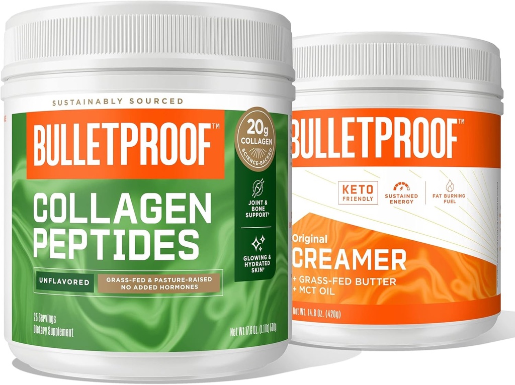 Bulletproof Unflavored Collagen Peptides Powder, 18g Protein, 17.6 Oz│Original Unflavored Creamer, 2g Net Carbs, 10g Healthy Fats from Powdered MCT Oil