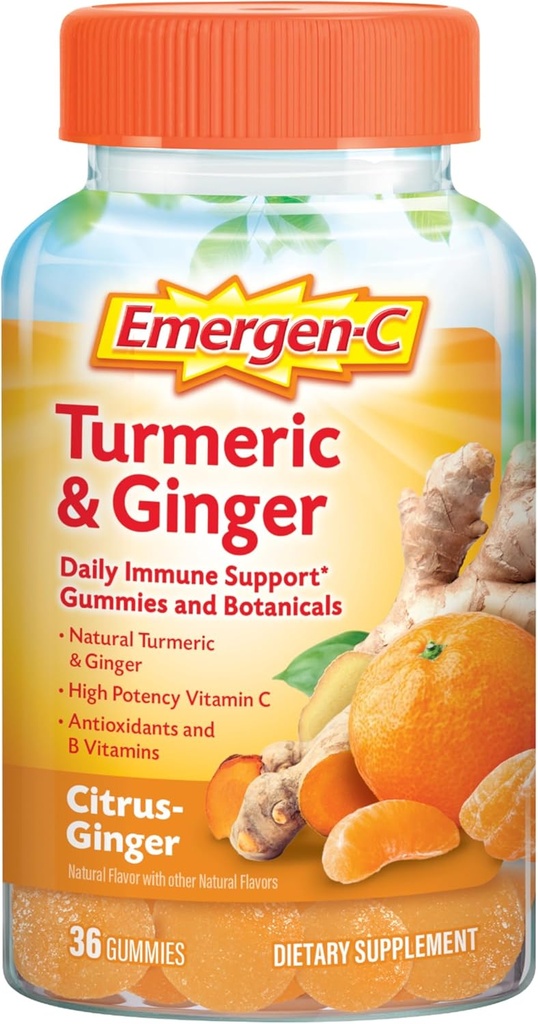 Emergen-C Citrus-Ginger Gummies, gurkmeja och ingefära, Immune Support naturliga smaker med hög styrka vitamin C, Tillbaka till skolan Essentials - 36 greve