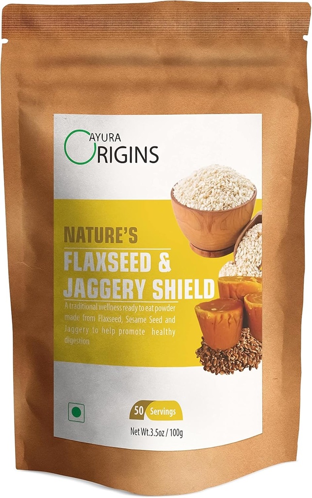 Naturens Flaxseed & Jaggery Shield (3,53 oz - 50 portioner) - Plant Based Supplement för Gas Relief och IBS Control - Stöder Gut Health och Digestion