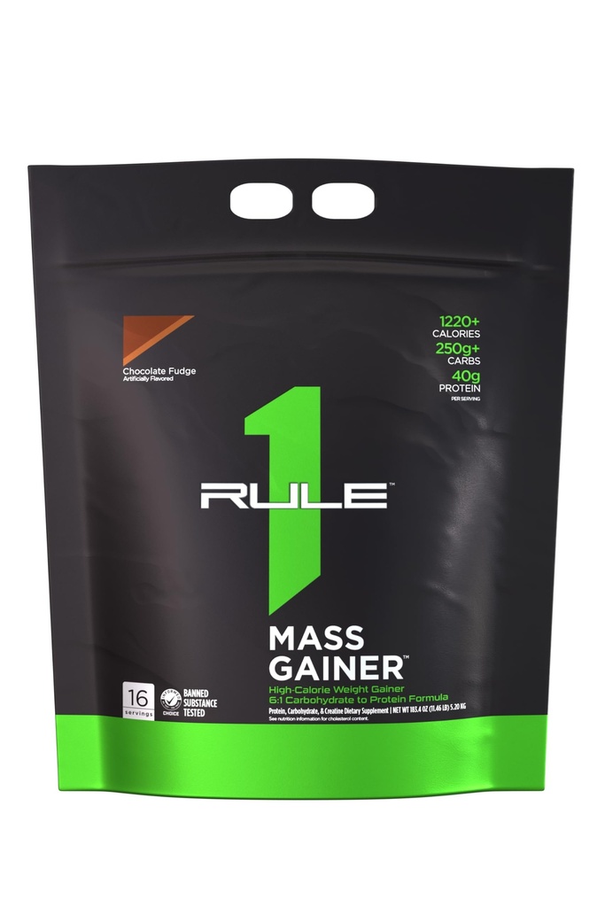 Regel 1 Proteins Mass Gainer - High-Calorie Weight Gain Formel med 1,220 + Kalorier, 250g + Complex Carb Blend, 40g All-Whey Protein Per Servering (16 portioner, Chocolate Fudge)