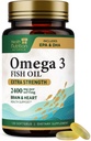 Omega 3 Fish Oil 2400 mg - Triple Strength Omega-3 Supplements - Natural Brain Heart Health & Immune Support - Fatty Acids med EPA & DHA - Wild Caught Purified Fish Oil Supplement - 120 Softgels