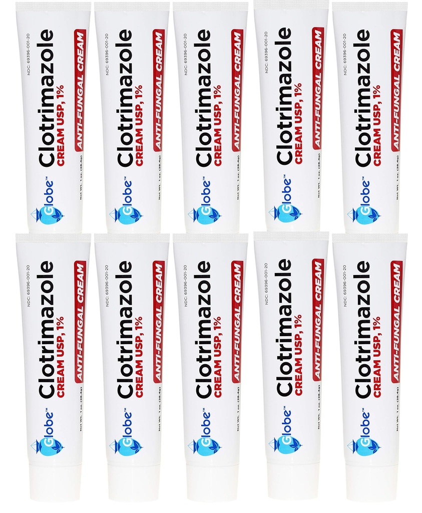 Globe Clotrimazole Antifungal Cream 1% USP, 1 uns (10 Pack), Anti Fungal Behandling, lindrar klåda, brinnande, sprickning och skalning associerade idrottare fot, Jock Itch, Ringworm och mer