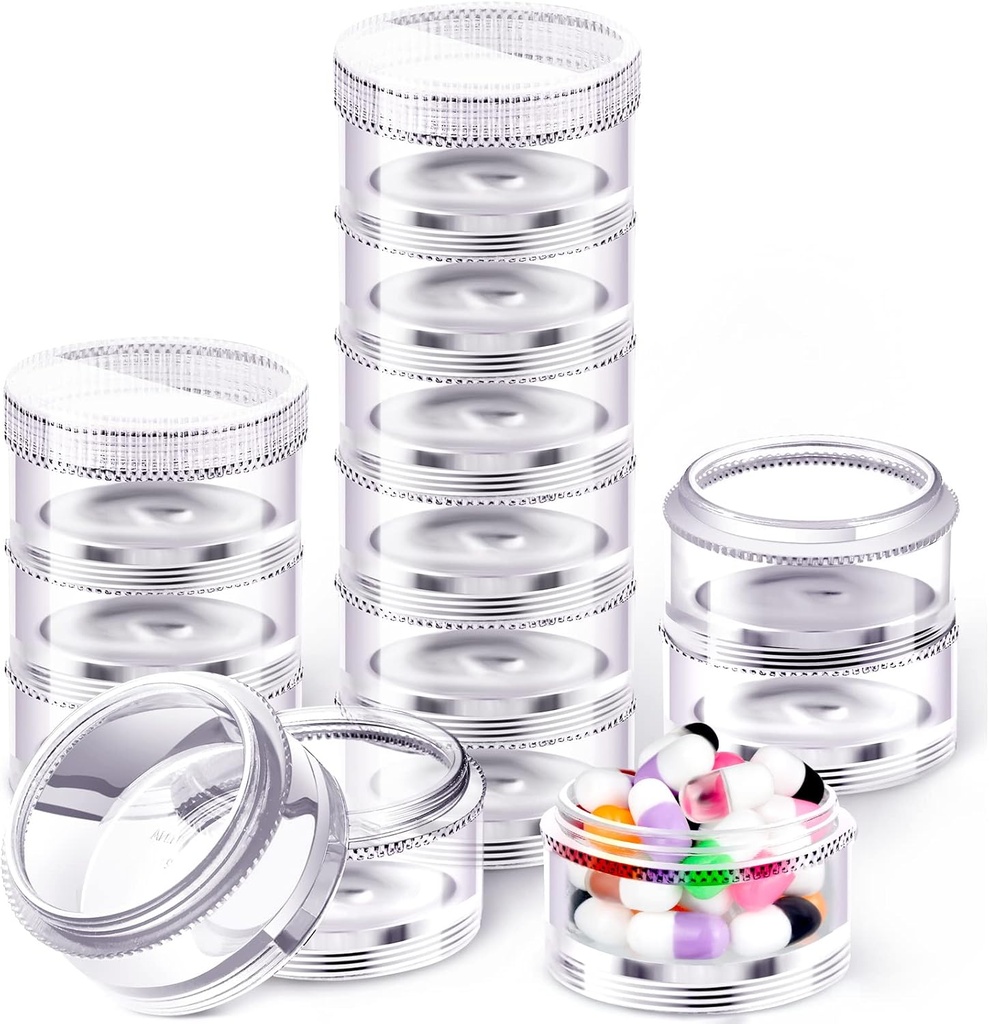 Sieral 2 Pack 7 Day Stackable Pill Organizers Round Pill Organizer Case Stackable Weekly Supplements Vitamins Individual Storage Containers Boxes Holder Dispenser med lock för Travel Medicine, Clear