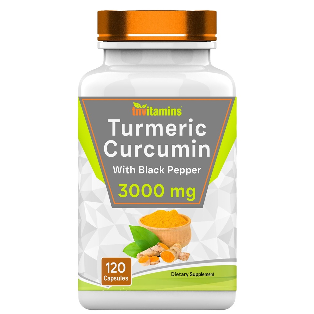 Tnvitaminer Turmeric Curcumin Capsules med Black Pepper | 3000 MG - 120 kapslar | Extra styrka Golden Turmeric Curcumin Supplement | Non-GMO | Producerad i USA