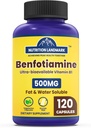 Benfotiamine 500mg Per Servering, 120 Veggie Capsules (250mg Per Cap) - Fat Soluble Vitamin B1 Thiamin Supplement - 3rd Party Tested, Vegan, Non-GMO, Gluten Free