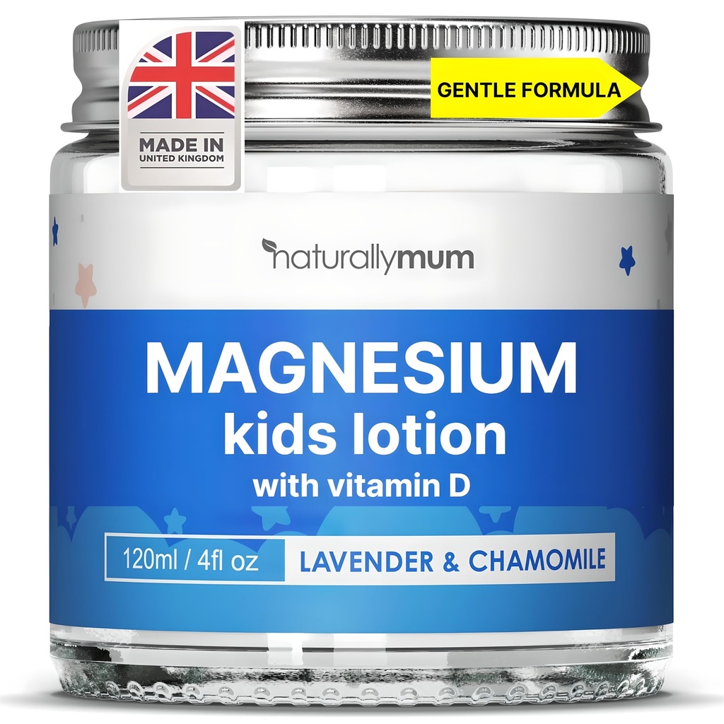 NaturligtvisMum Kids Magnesium Bedtime Lotion med vitamin D | Stöd för sömn, hjärta, ben, nerv, gut och muskelhälsa | Alternativ till Melatonin | Lavendel & Chamomile 4.2 fl oz