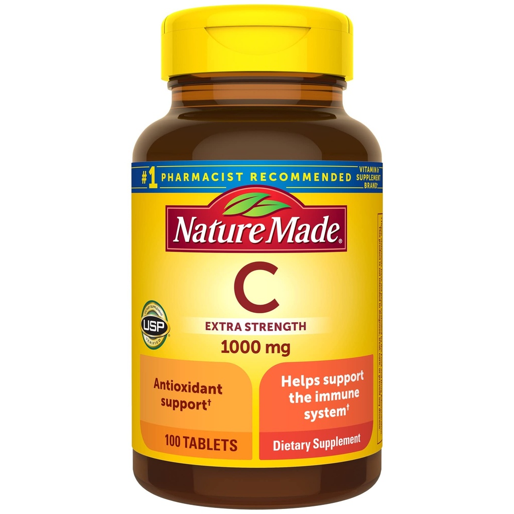 Nature Made Extra Strength Vitamin C 1000 mg, Kosttillskott för immunstöd, 100 tabletter, 100 Day Supply