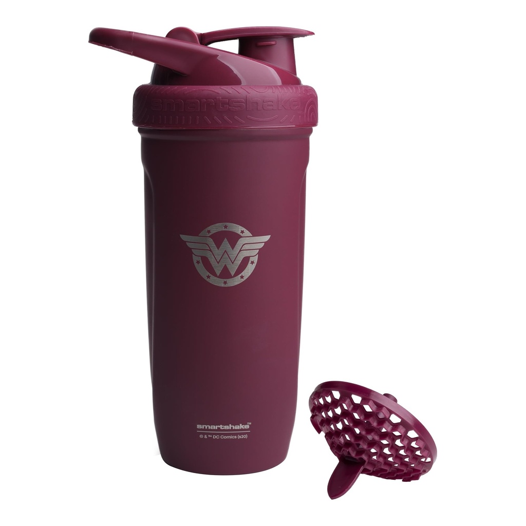 Smartshake DC COMICS Reforce Stainless Steel Protein Shaker Bottle 900 ml | 30 oz - Leakproof Screw-on Lid - BPA Free - Unisex - Non Insulated - Wonder Women Logo