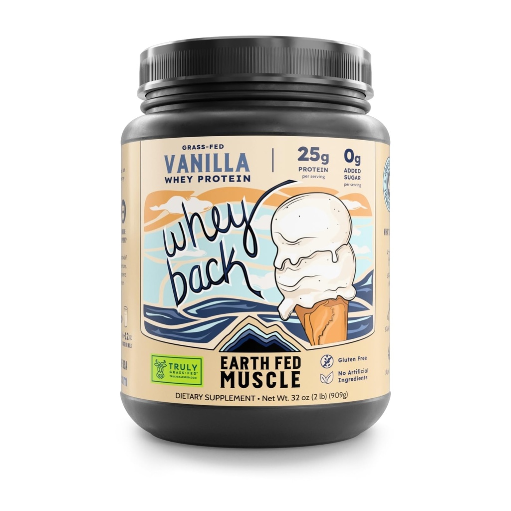 Earth Fed Muscle Whey Back Irish Grass Fed Whey Protein Isolate - NSF-certifierad. Inga konstgjorda ingredienser, sojafri, glutenfri, icke-GMO och hormonfri (2 pund, 29 portioner, Vanilla)