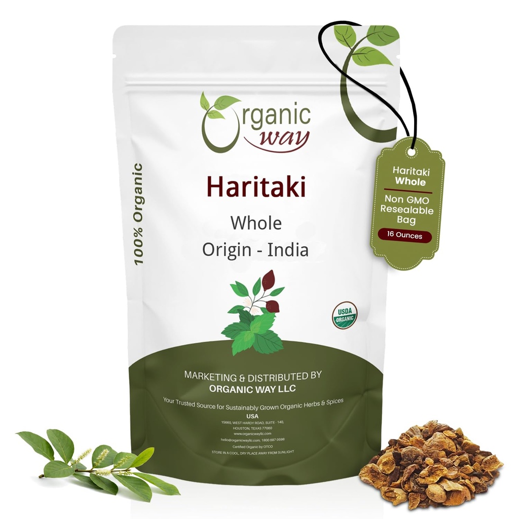Organic Way Haritaki Whole (Chebulic Myrobalan) | Terminalia Chebula (Yellow Myrobalan) | Kosher & USDA Certified | Vegan, Non-GMO & Gluten Free | 100% Raw från Indien (16 oz - 1 lbs)
