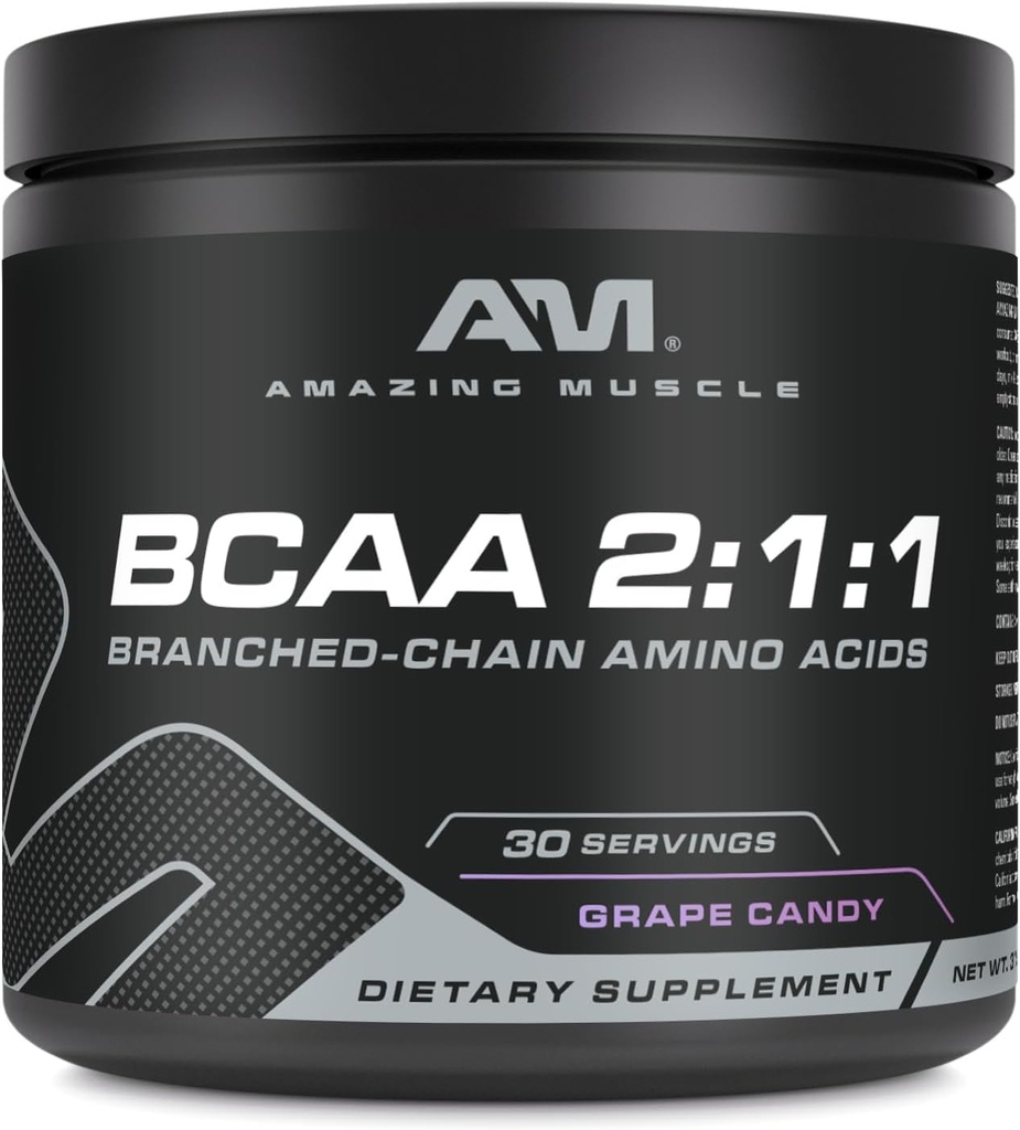 Fantastisk Muskel BCAA 2:1:1 | 30 portioner | Naturlig smak | 315 Grams Powder | Branched Chain Aminosyror Supplement | Tillverkad i USA (30 portioner, Grape Candy)