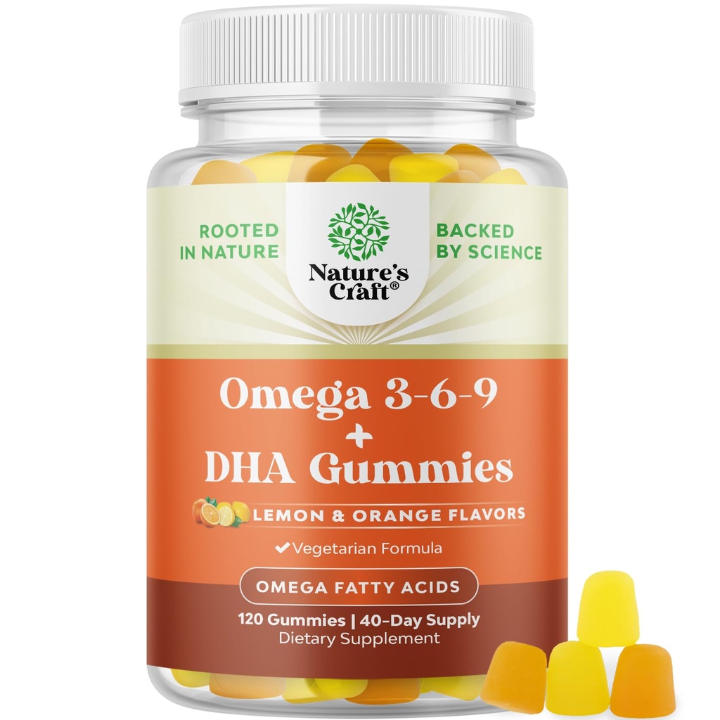 Vegetarian Omega 3 Gummies for Adults - Vegetarian Omega 3 6 9 DHA Gummies for Brain Bone and Heart Health and Joint Support - Burpless Fish Free Plant Based Supplement Men Women Women