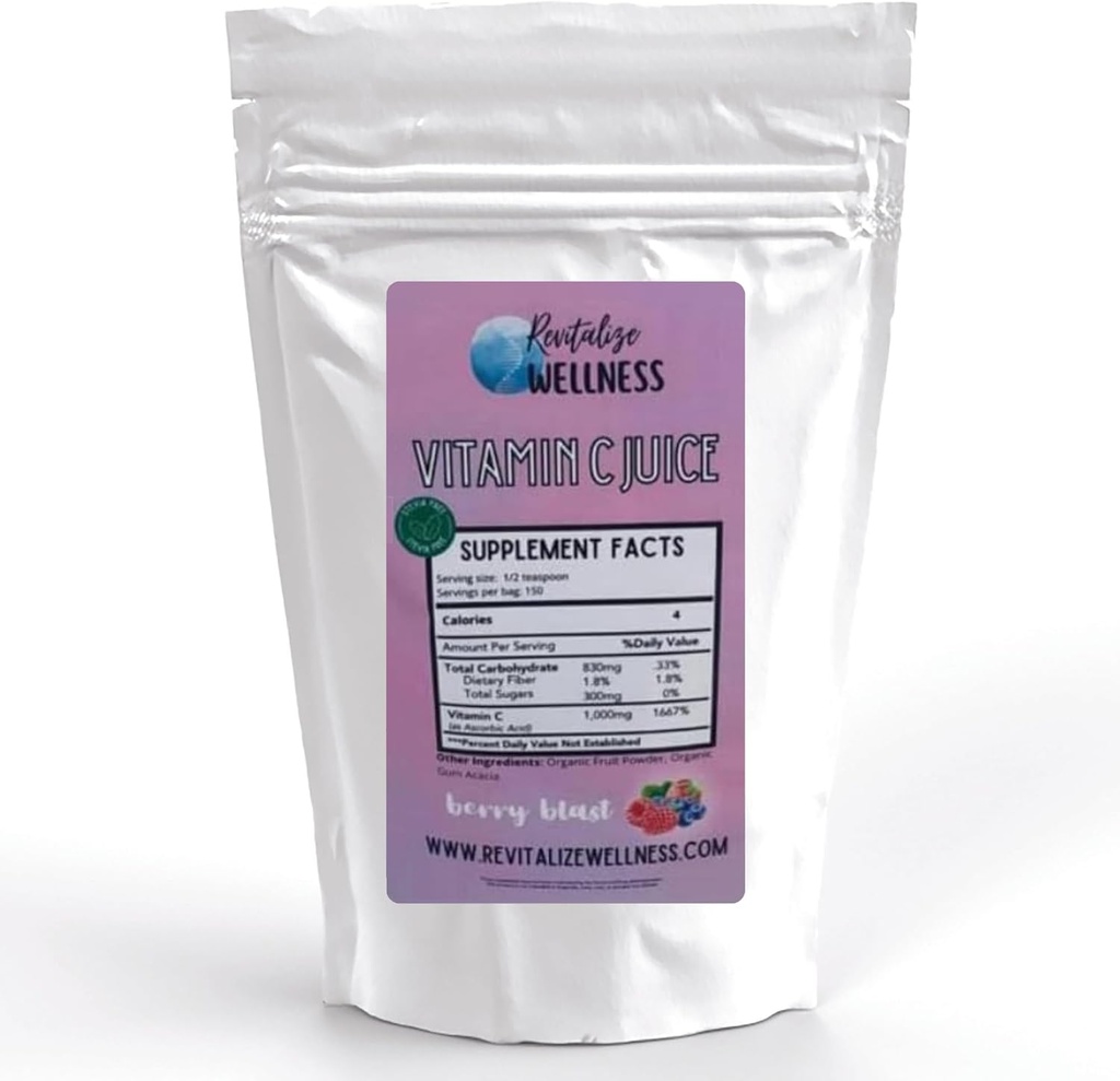 Vitamin C Juice Powder | 1000 mg Vitamin C som askorbinsyra per portion | Berry Blast smak | No Added Sweetener | 150 portioner