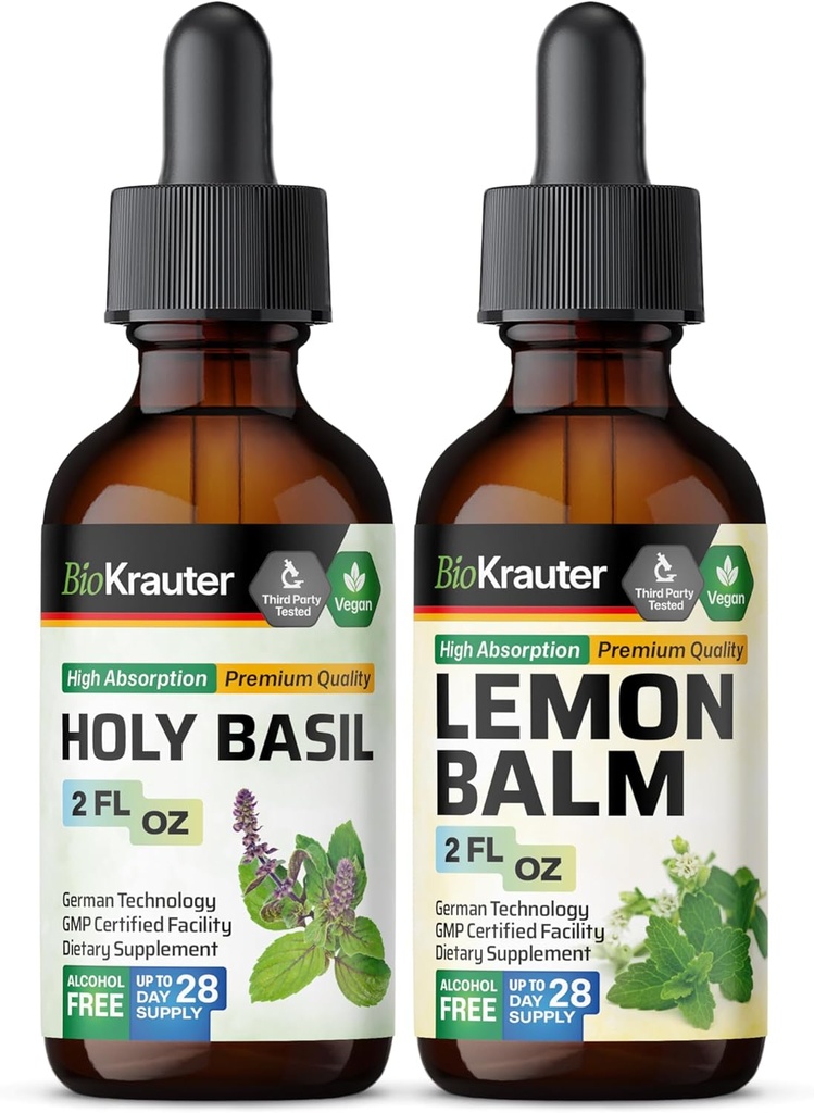 BIO KRAUTER Holy Basil Tincture 2 Fl. Oz. & Lemon Balm Tinkture 2 Fl. Oz.