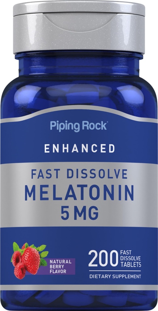Piping Rock Melatonin 5mg | 200 Fast Dissolve Tablets | Berry Flavor | Adult Supplement | Vegetarian, Non-GMO, Gluten Free Formula