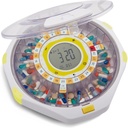 LiveFine Bluetooth Automatic Pill Dispenser, 28-Day Capacity, Sound & Light Alerts, Key Lock, LCD & Easy Setup på LiveFine App för recept, mediciner, vitaminer och tillägg - Clear Lid