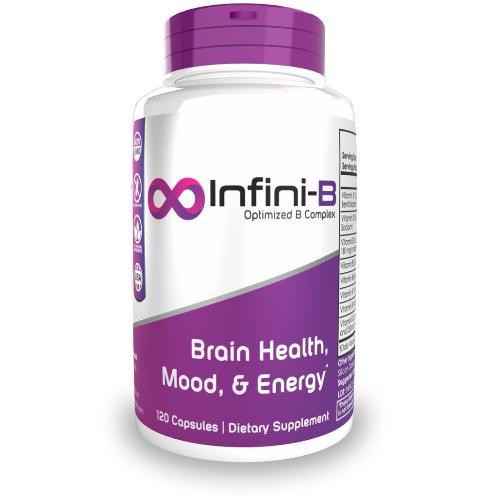 Nootropics Depot Infini-B Advanced B-Complex | Optimal Absorption & Bio-Availability | Förbättrad kognitiv och metabolisk support | 120 kapslar