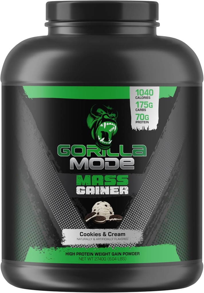 Gorilla Mind Mass Gainer (Cookies & Cream) - 70g Protein | 1040 Kalorier | 175g Carbs | Hög proteinvikt Gain Pulver