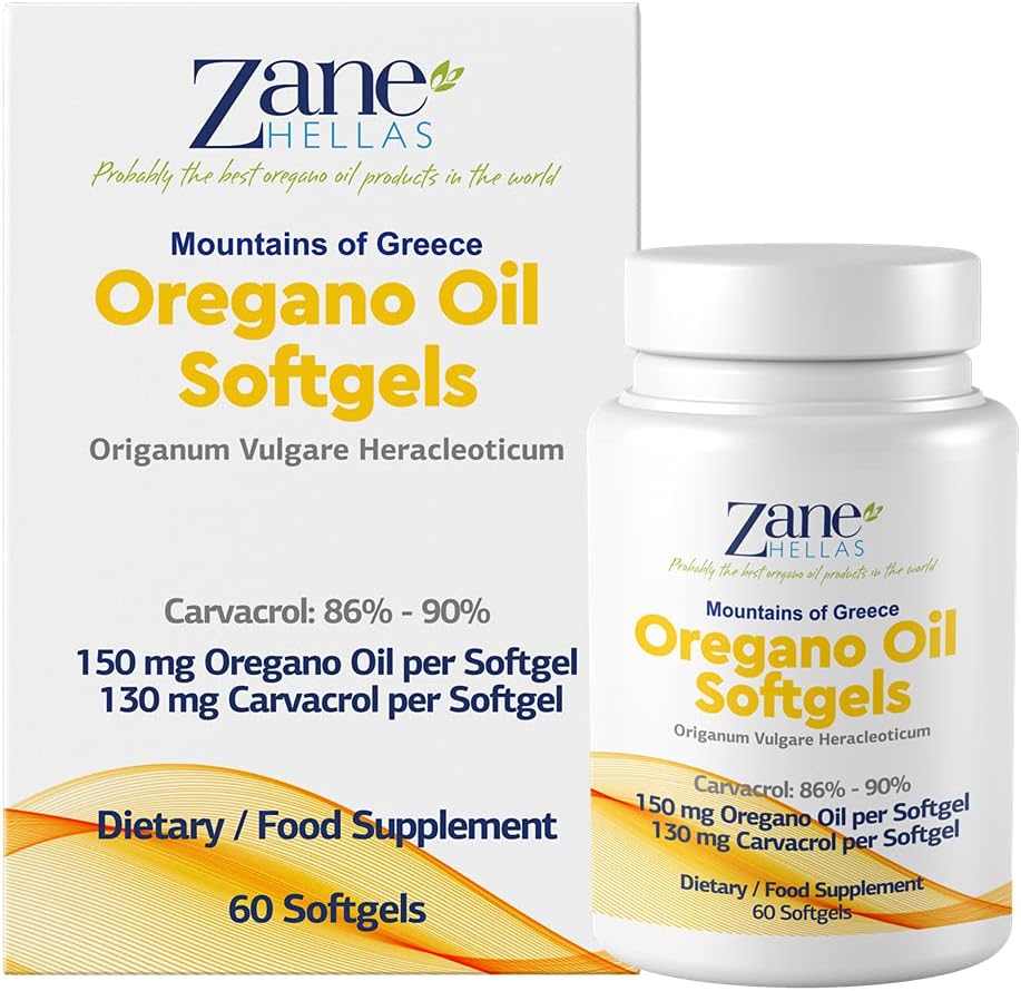 130 mg Carvacrol - 150 mg Oreganoolja per Softgel. Världens högsta koncentration Oregano Oil Capsule. Zane Hellas Oregano Oil. Softgel innehåller 30% grekisk Essential Oil av Oregano. 120 Softgels.