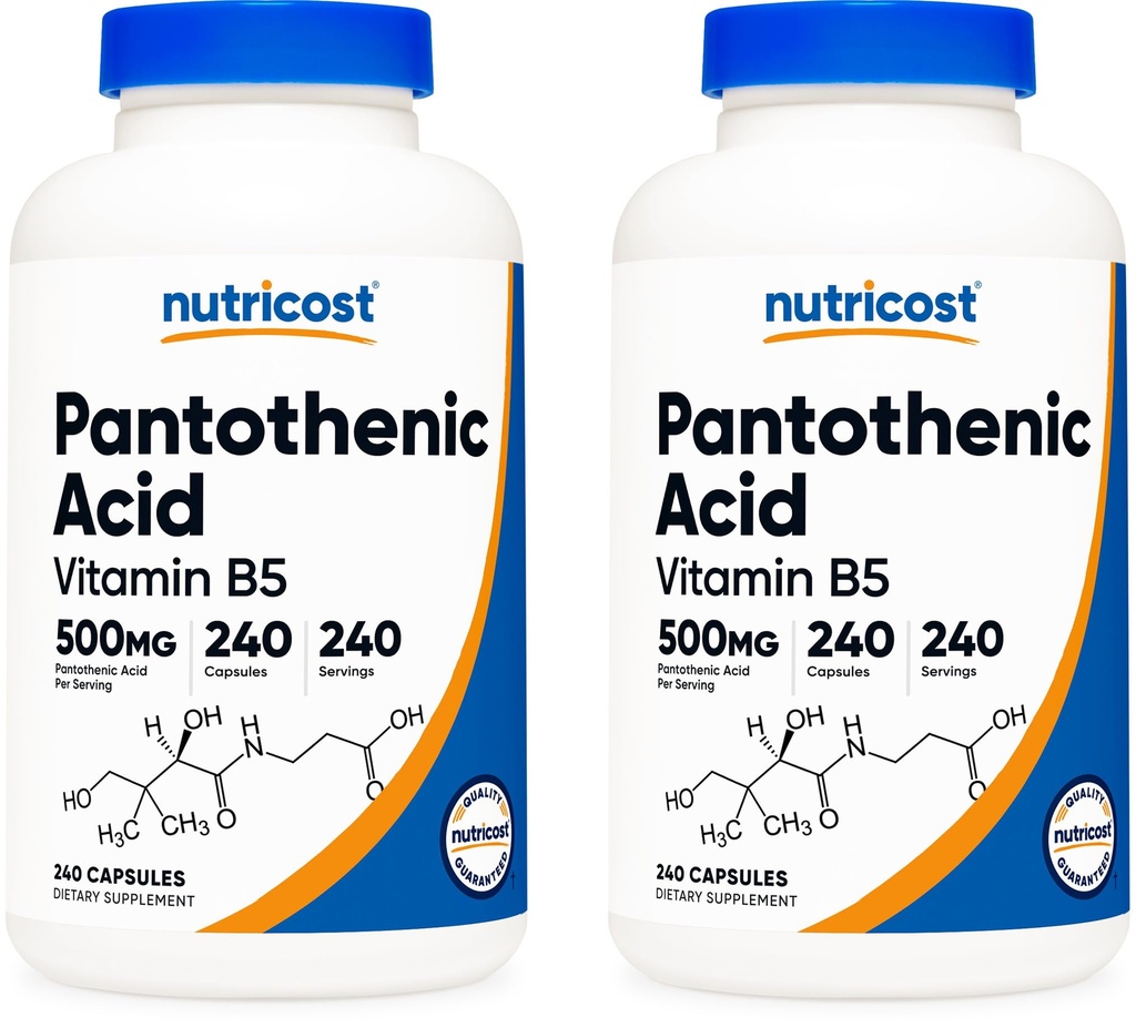 Nutricost Pantothenic Acid (Vitamin B5) 500mg, 240 kapslar (2 flaskor)