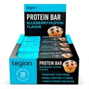 Legion Protein Bar Blueberry Muffin - 100% Whey Protein, Soy Free Protein Bars med Prebiotic Fiber - Low Fat Healthy Protein Bar - Gluten fri, naturligt smaksatt, låg sockerprotein Bars (12 greve)