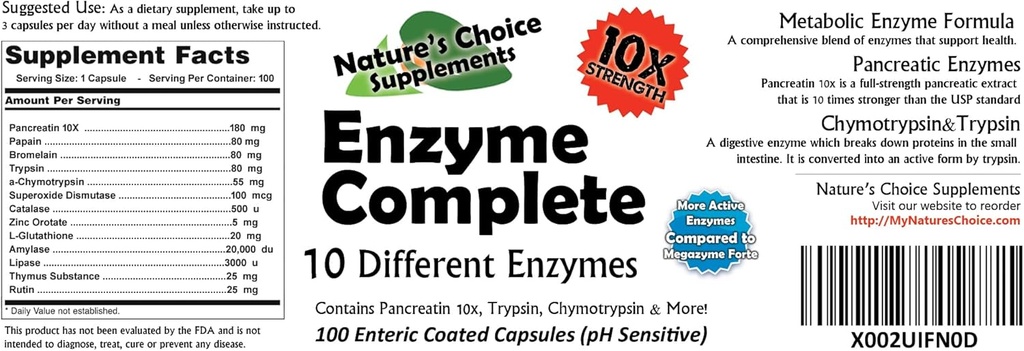 Enzym komplett med Chymotrypsin, Trypsin & More