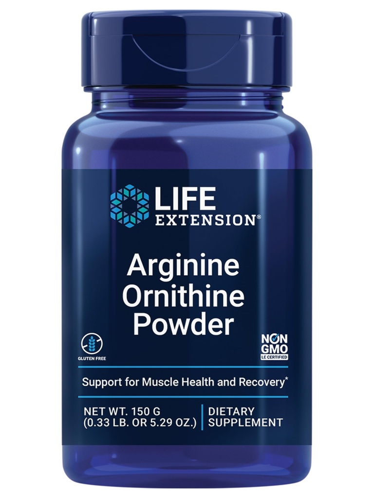 Life Extension Arginine Ornithine Powder, främjar Muscle Health & Recovery, Gluten Free, Non-GMO, net Weight 150 Grams