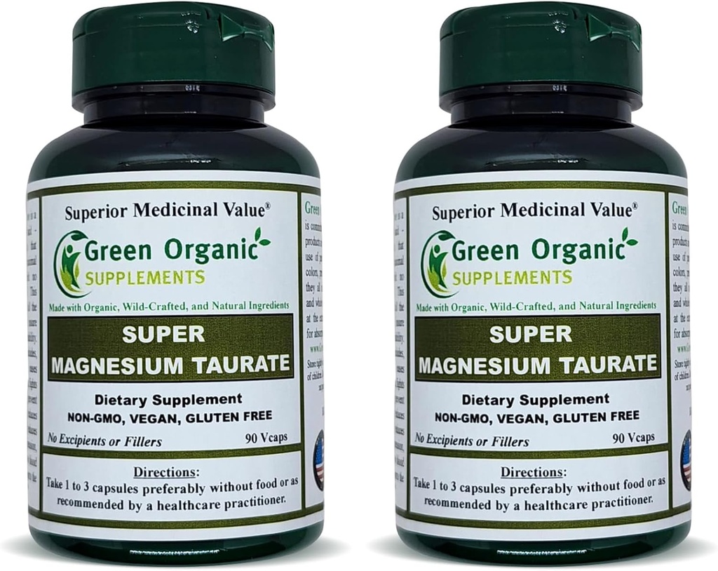 Magnesium Taurate, High Absorbable, 90 VCaps, Non-GMO, Vegan, & Gluten Free, Made med organiska, Wild-Crafted och naturliga ingredienser (Pack of 2)
