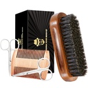 Beard Brush för män, Boar Bristle Black Walnut Wood Beards och Mustaches Grooming Set inklusive Pure Boar Bristle Beard Brush, Beard Comb, Mustache Scissors och Travel Bag